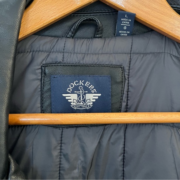 Cozy Dockers Bomber Jacket Faux Leather Brown Quilted Lining Size L - Picture 3 of 12